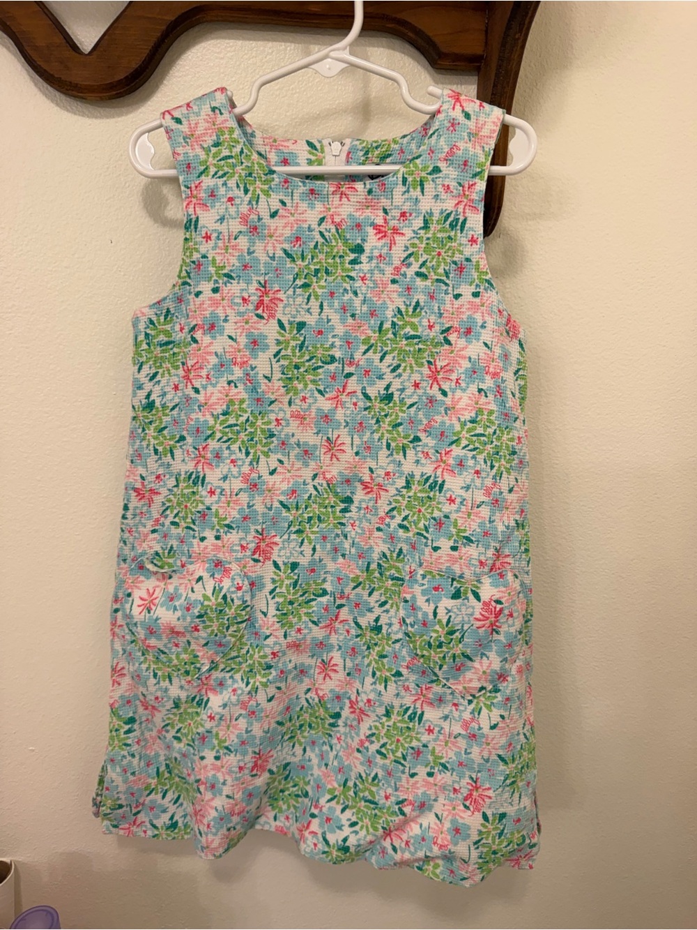 Vintage White Label Lilly Pulitzer Girls Floral Shift Dress Heart Pockets Size 7